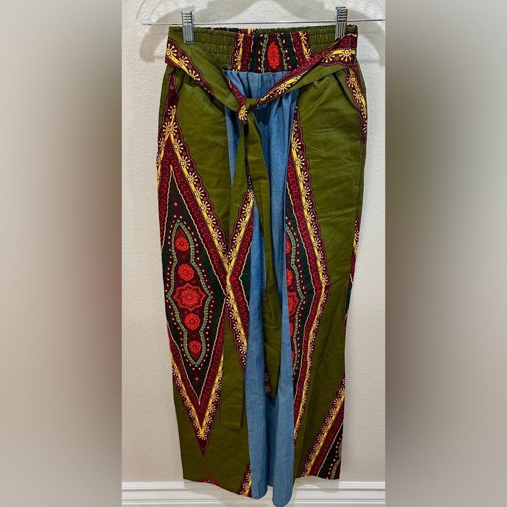 Mango Multicolor Boho pants elastic tye size‎ small